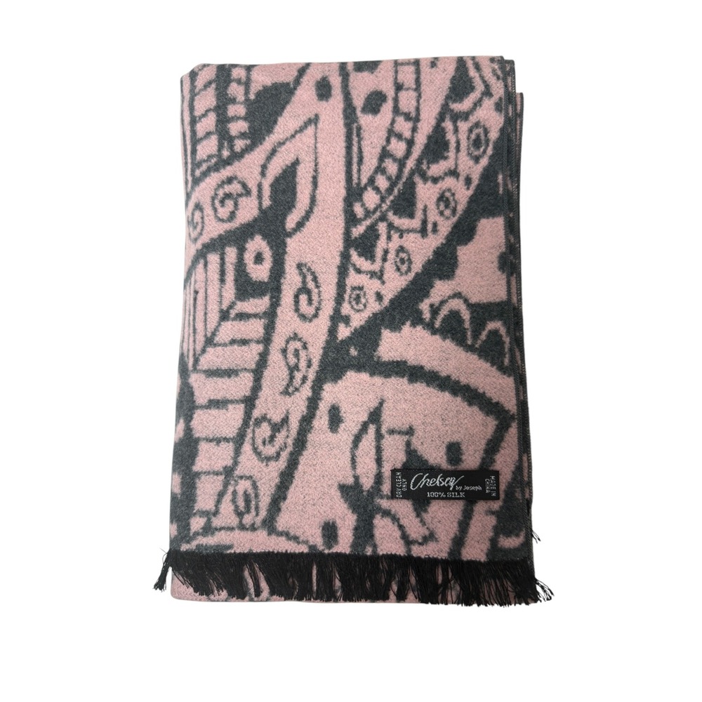 Chelsey by Joseph Scarf Womens OS Pink Paisley 100% Silk Fringe Elegant Luxury‎
